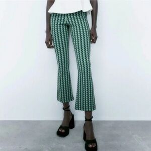 NWT Zara Green and Blue Geometric Patterned Flare Pants